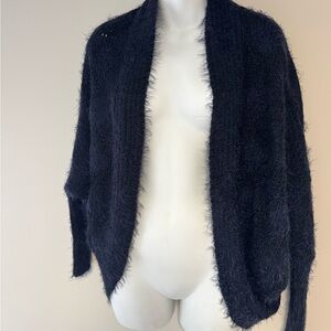 Only Navy Fuzzy Open Cardigan Draped Front